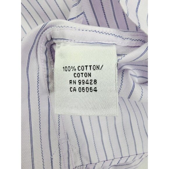 Bugatchi Uomo Size 18.5 34-35 Mens Lavender White Stripe Spread Collar L/S Shirt - Picture 7 of 13